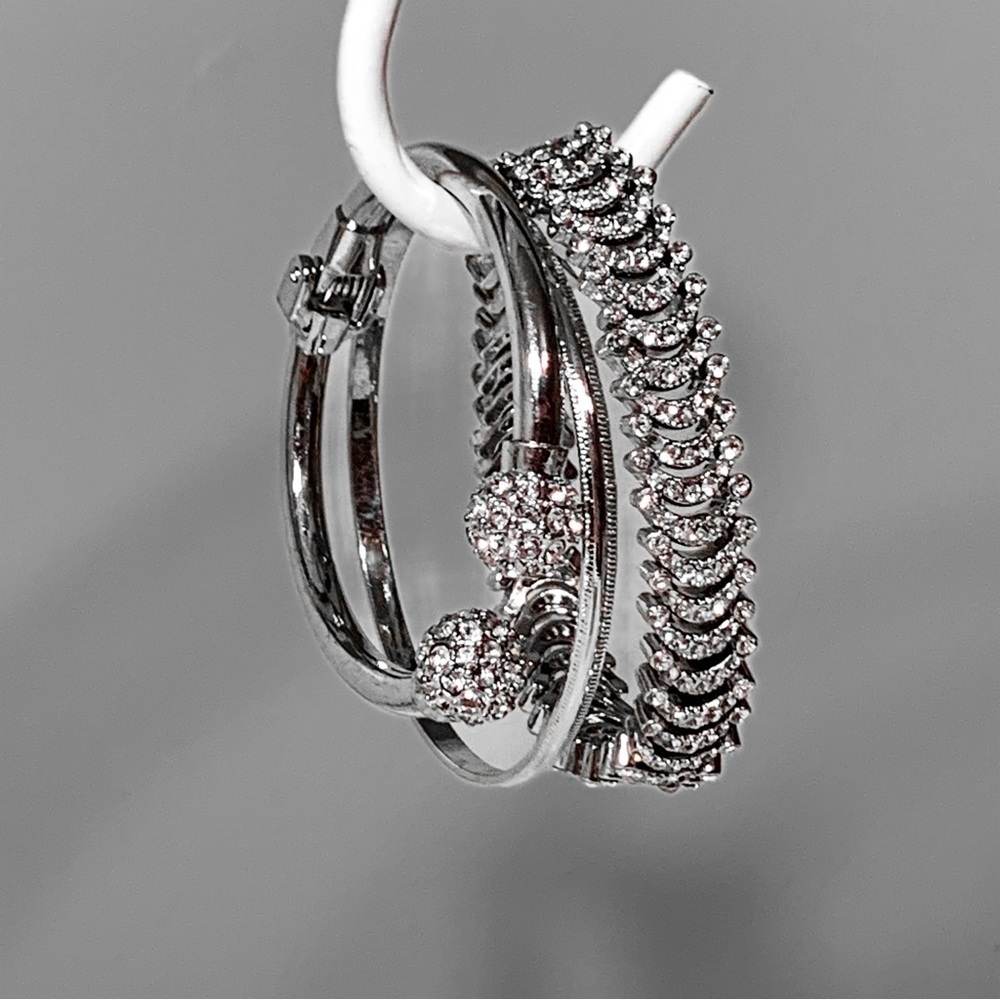 Silver bracelet set Hinge, elastic and bangle